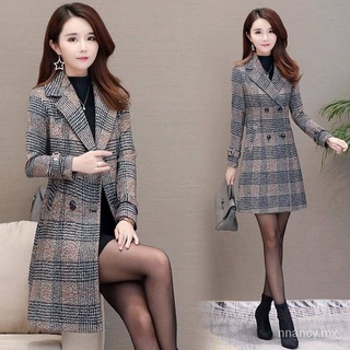 2021new otoño abrigo estilo coreano suelto gran tamaño abrigo de lana media longitud gabardina abrigo cuadros lana abrigo para las mujeres