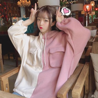 Sudadera De Mujer Ropa De Estilo Japonés Suave Chica Pequeña Fresca Lindo Bolsillo Estudiante Suelto Color Match