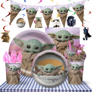 Star Wars tema bebé Yoda desechable vajilla decoración conjunto bandera torta Topper plato paja bebé fiesta de cumpleaños necesidades de bienvenida