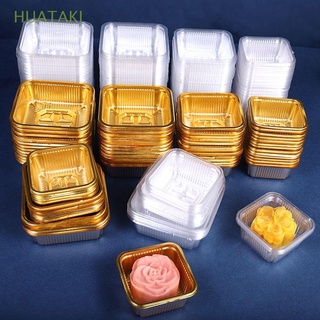 huataki - bandeja para tartas de luna (100 unidades), caja de embalaje, galletas desechables, plástico individual, soporte para tartas, multicolor