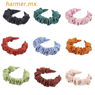 HAR1 Women Pleated Wave Large Intestine Hair Hoop Sweet Solid Candy Color Bandana