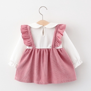 Perfecto niños niña vestido de bebé de algodón falso de dos piezas vestidos de niños lindo fresa Casual vestidos (4)