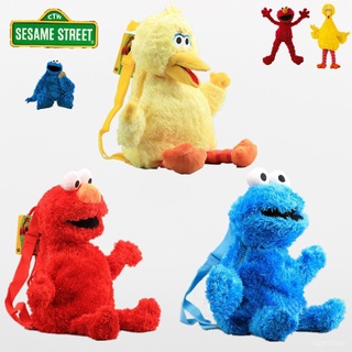 Auténtico En stock Sesame Street Plush Doll Backpack Elmo Cookie Monster Big Bird Kids Toy Gifts Cartoon Bags