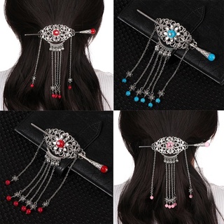 Vintage mujer flor Bead campana borla horquilla pelo palo Clip Headwear accesorio
