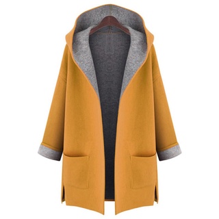 Chamarra de punto de invierno para mujer, Color caramelo, Color suelto, abrigo con capucha (4)