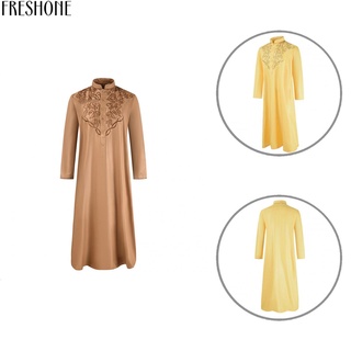[frea stock] túnica suelta tradicional suelta color puro bordado túnica botón decoración para la vida diaria
