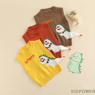 Kprq-niño bebé punto Tank Tops, sin mangas de dibujos animados dinosaurio impresión cuello redondo suéter chaleco