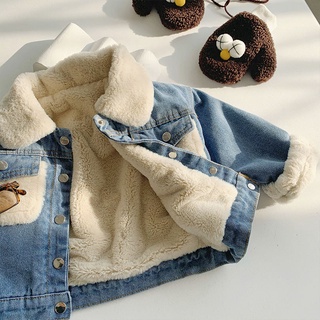 Abrigo de forro polar para niñas chaqueta de mezclilla gruesa de estilo occidental2021Ropa de mezclilla de estilo coreano de invierno para niños moda de bebé (1)