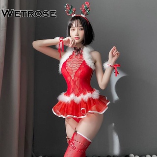 [wetrose]de lujo sexy mujeres cosplay navidad peluda princesa vestido uniforme reno sexy netting conjunto de lencería para fiesta 7438