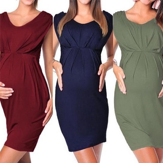 Women Fashion Maternity Pregnant Clothes Sleeveless Bodycon Dress Solid Dress