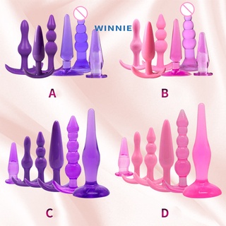 (WE) 6Pcs Women Men Silicone Anal Beads Butt Plug Adult Sex Toy Prostate Massager