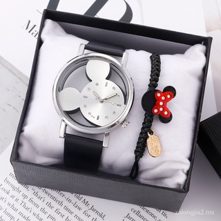 🙌 【Reloj + Pulsera】Reloj De Mujer New Mickey Mouse Hollow Cute Watch Reloj De Cuarzo（Sin Caja Pequeña） 6tki