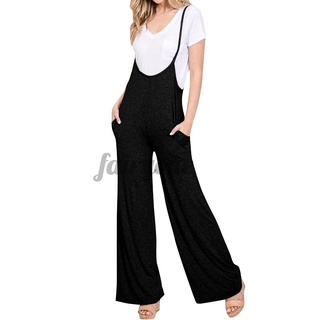 FAIRY Womens Solid Loose Pockets Sleeveless Long Jumpsuit (3)