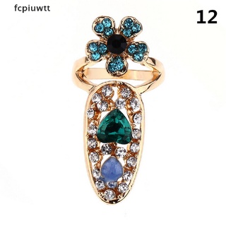 fcpiuwtt mujeres elegante bowknot anillo de uñas encanto corona flor cristal dedo anillos de uñas mx (1)