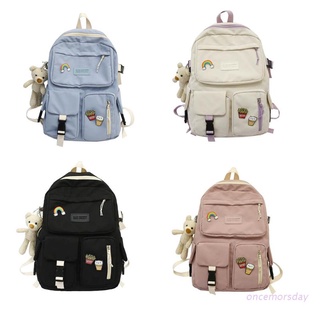 once Cute Cartoon Labeling Badge Backpack Large Capacity Shoulder Bags Multipurpose Handbag Teenage Girl Portable Travel School Student Bookbag Female Wild Schoolbag