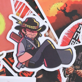 Scmx 50pcs Game Stickers Red Dead Western Cowboy Laptop Luggage Case Skateboard Scxx (2)