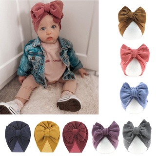 R-R Baby Big Bowknot India sombrero Headwrap Color sólido gorro lindo arco algodón elástico turbante diadema para recién nacido niñas niños