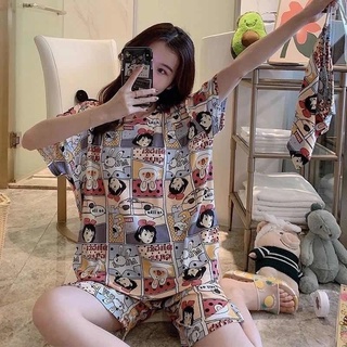 Pijama de verano de manga corta para mujer traje suelto primavera y otoño fresco estudiante coreano lindo dibujos animados Casual ropa de casa