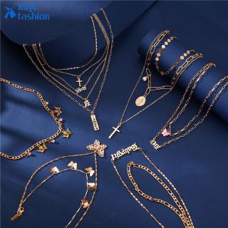 Coreano Retro Multicapa Oro Collar Personalizado Gargantilla Cerradura Mariposa Cadena Colgante Collares Mujeres Accesorios Regalo
