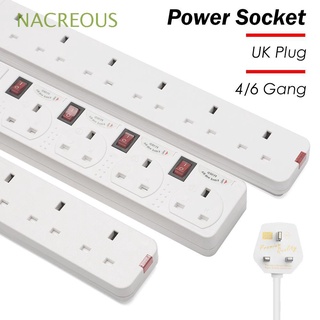 NACREOUS Profesional UK Plug Home 4 / 6 Gang 3 m Toma de corriente Cable de extensión Switch Cargador Plug and Play Cable de electricidad Faja electrica