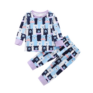 trendywill niño bebé manga larga de dibujos animados oso Tops+pantalones pijamas ropa de dormir trajes (1)