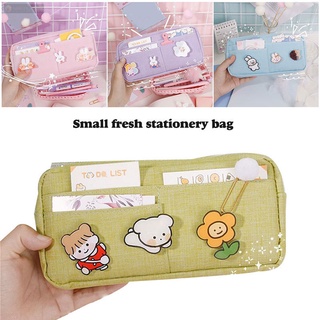 sme Cute Pencil Case Bag Oxford Cloth Makeup Brush Pen Storage Organizer with Side Pockets Zipper Closure for Office Student