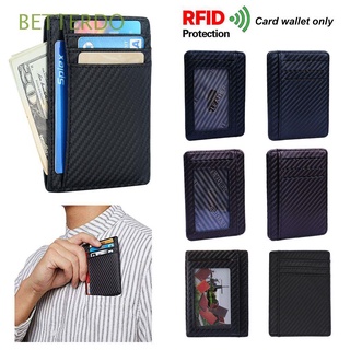 BETTERDO Moda Bloqueo de RFID Cuero de la PU Anti - Jefe Slim Wallet La fibra de carbono Titular de la tarjeta de credito Hombres Bolsillo para monedas Clip del dinero