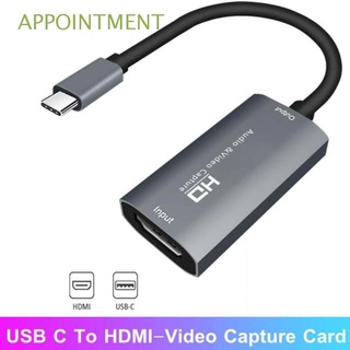 APPOINTMENT Salida USB-C Captura de HDMI a tipo C 1080P Captura de video Tarjeta de captura de video Grabadora de juegos Grabber de video 4K USB-C Grabación de video Plug and Play Tarjeta de captura de HDMI/Multicolor
