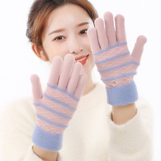 otoño e invierno señoras hombres dedo completo caliente guantes al aire libre anti-congelación adulto de punto de rayas guantes de moda