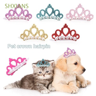 shxians perro aleatorio bowknot hecho a mano clip de pelo lazo horquilla perla nuevo gato aseo tocado mascota headwear accesorios cachorro forma corona/multicolor