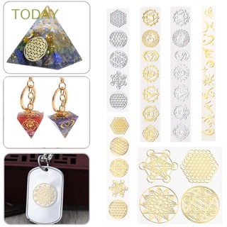 TODAY DIY Geometric Flower Decals Material Life Tree Pattern 7 Chakra Stickers Gift Pyramid Energy Tower Jewelry Making Resin Pendant Crafting Yoga Healing
