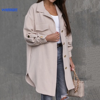 Wintergift agradable a la piel de las mujeres abrigo de media longitud de Color sólido Chamarra abrigo grueso prendas de abrigo