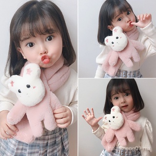 ❤️MISS XU❤️Otoño e Invierno de Color sólido imitación de pelo de Angora babero de bebé conejo de dibujos animados coreanos bufanda para niños cálidos niños y niñas bufanda de felpa❤️ nfAE