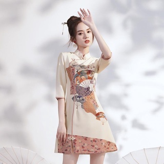 2021Primavera y otoño joven Cheongsam mejorado vestido pequeño corto estilo chino Retro vestido de niña