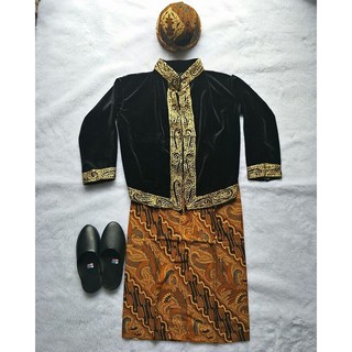 Beskap ropa de niños grande Javanese disfraz negro terciopelo suave Material zapatillas traje