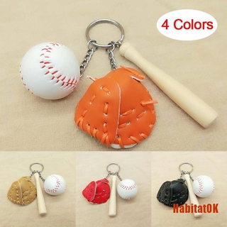 HAOK Mini Three Piece Baseball Glove Wooden Bat Keychain Sports Car Key Chai