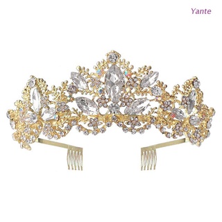 Yante Golden Crystal Tiaras Vintage Rhinestone Pageant Crowns with Comb Baroque Bride Crown Wedding Hair Jewelry Accessories