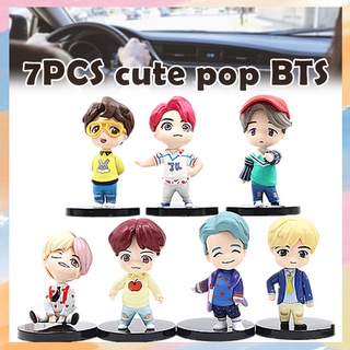 SDJH_1 SET 7Pcs Cute Kpop BTS Bangton Boys Figurine Mini Model Collectible Doll Fan Gift Decor