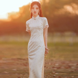 Encaje perla borlas joven cheongsam vestido niñas república de China señoras temperamento mejora vestido diario estilo verano cheongsam vestido (1)