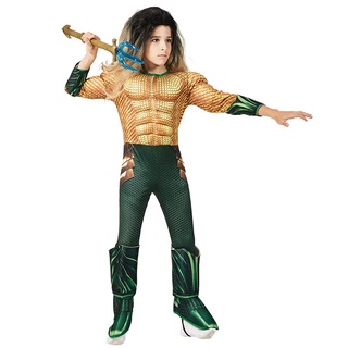 Kids Dc Comic Superhero Aquaman Muscle Dress Up Halloween Fancy Dress Cosplay Costume