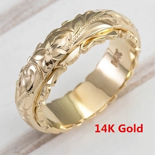 Exquisito anillo de oro de 14 quilates para mujer, anillo de flores grabadas, regalos de aniversario