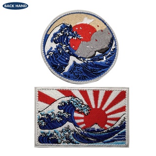 ukiyo pintura kanagawa bordado parches insignias emblema accesorio 9*6 cm gancho y bucle táctico
