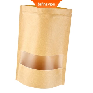 [brfinevips] bolsas de alimentos resellables bolsas de papel kraft con ventana transparente 5 tamaños diferentes para alimentos secos