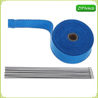 Heat Wrap Roll 1 Roll + 10 Ties Kit Performance Parts Stainless Steel Blue Exhaust Header Wrap Kit for Motorcycle