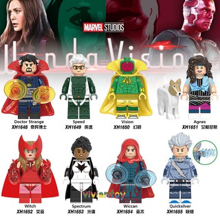 Avengers Series Minifigures Lego Witch Vision Doctor Strange Quicksilver Marvel bloques de construcción juguetes niños regalos X0306