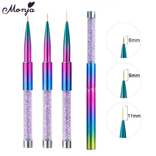Monja 3Pcs/Set Rhinestone Colorful Handle Nail Art Liner Painting French Brush Stripe Lines Flower DIY Drawing Pen Manicure Tool
