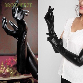 brotherze club guantes largos de látex negro fetiche sexy catsuit accesorio ropa club wear cuero imitación adulto/multicolor (1)