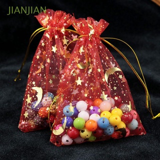jianjian colorido organza bolsas festivas fiesta suministros bolsas de regalo joyería embalaje impresionante estrella luna decoración boda navidad favor cordón 50 unids/lote caramelo bolsas
