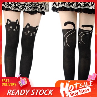 Sexy lindo negro tatuaje calcetines largos de dibujos animados gato pantimedias medias medias