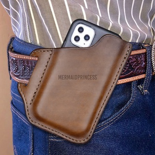 Los hombres de cuero genuino conveniente Color sólido 6.3 pulgadas teléfono caso cartera cinturón bolsa de cintura bolsa